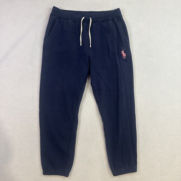 Ralph Lauren Pink Pony Joggers Sweatpants Embroidered Blue Big Pony Womens Large - Picture 1 of 12